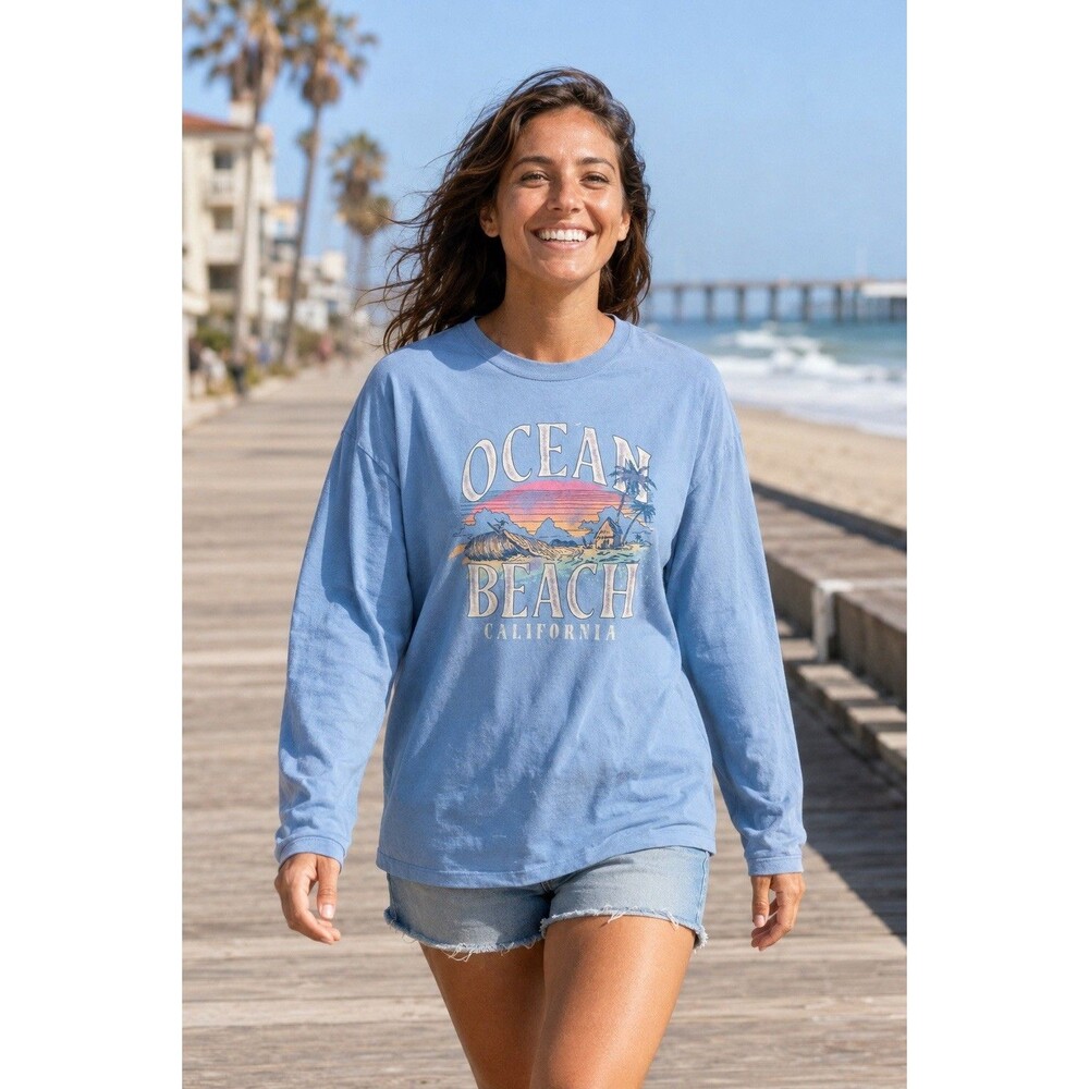 Hollister Ocean Beach California Crewneck Sweatshirt Unisex Graphic Pullover XXL
